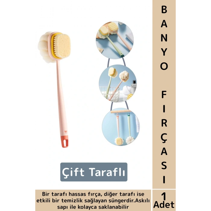 Ergonomik Tutuş Hassas Derin Temizlik Çift Taraflı Asılabilir Saplı Banyo Duş Fırçası 35 X 6.5 Cm