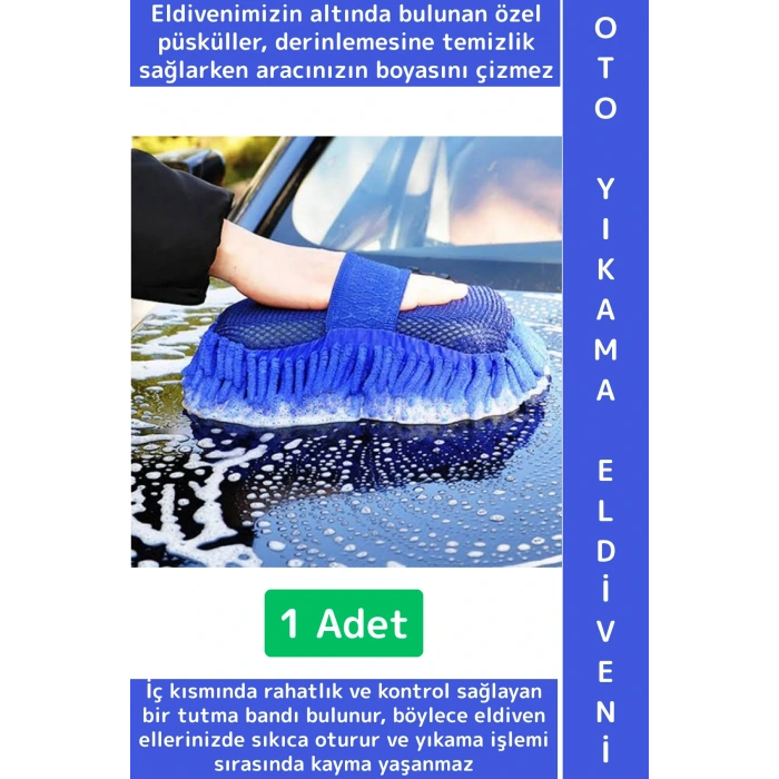 Ergonomik Oto İç Dış Bakım Temizlik Çizilme Önleyici Özel Püsküllü Premium Araba Yıkama Eldiveni