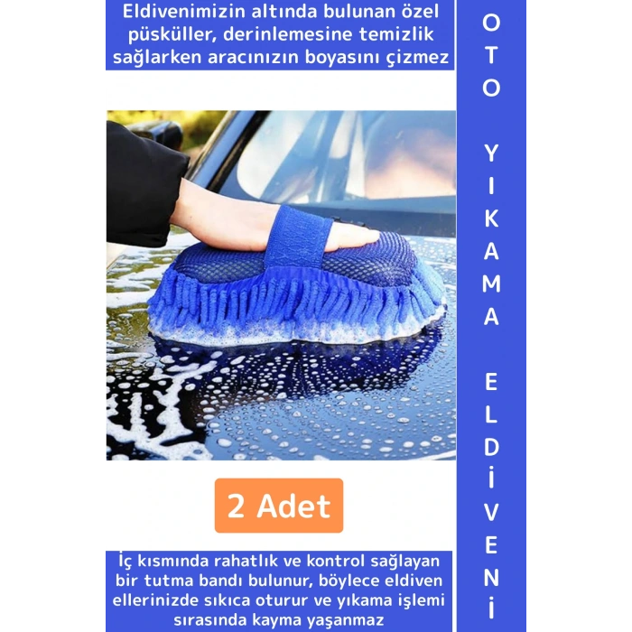 Ergonomik Oto İç Dış Bakım Temizlik Çizilme Önleyen Özel Püskül Premium Araba Yıkama Eldiveni 2 Adet