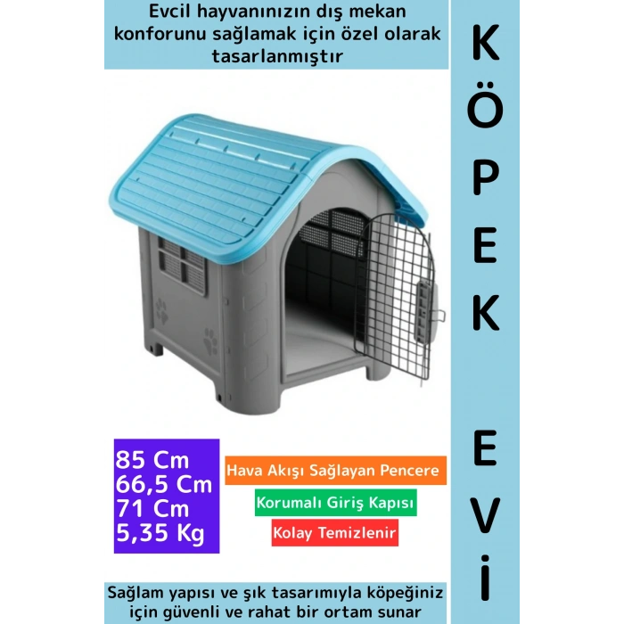 Premium Dayanıklı Dış Mekan Bahçe Teras Hava Akışlı Pencere Korumalı Giriş Kapılı Plastik Köpek Evi