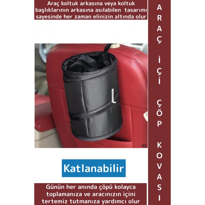 Dayanıklı Oto Koltuk Arkası Başlığa Asılabilir Outdoor Kamp Piknik Araç İçi Katlanabilir Çöp Torbası