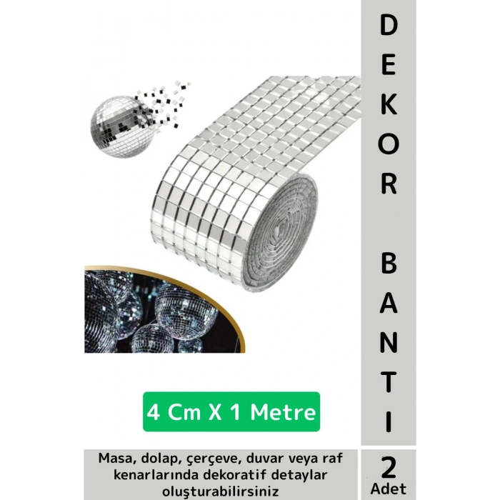 Kolay Kesilebilen Esnek Kendinden Yapışkanlı Gümüş Renk Süsleme Dekorasyon Bantı 4 CmX1 Mtre 2 Adet