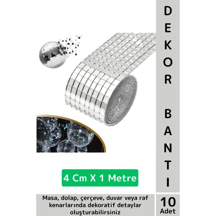 Kolay Kesilebilen Esnek Kendinden Yapışkanlı Gümüş Renk Süsleme Dekorasyon Bantı 4 CmX1 Mtre 10 Adet