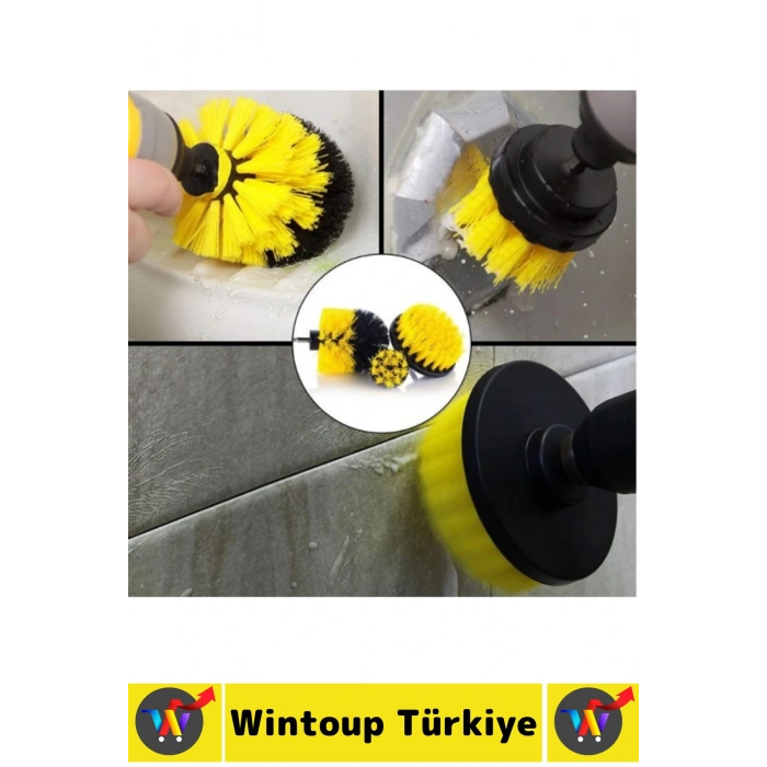 Premium Banyo Küvet Fayans Mutfak Oto Koltuk Tekerlek Matkap Ucuna Takılan 3lü Temizlik Fırça Seti