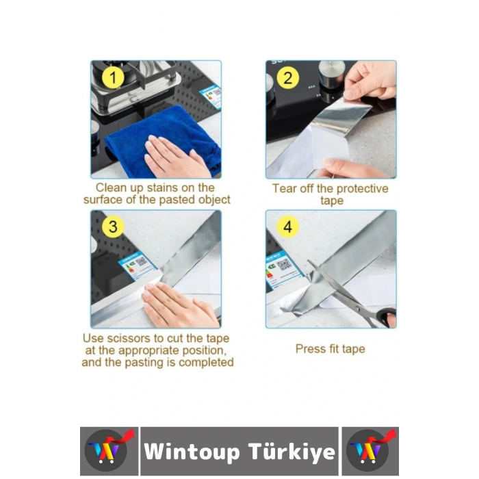 Kendinden Yapışkanlı Mutfak Banyo Kolay Temizlenir Su Sızdırmaz Yanmaz Alüminyum Bant 5 Metre X 3 Cm