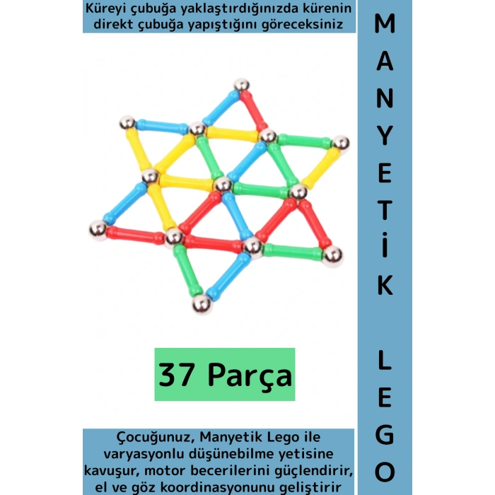 Eğitici Motor Beceri El Göz Koordinasyonu Geliştiren Eğlenceli Çocuk Manyetik Lego Seti 37 Parça