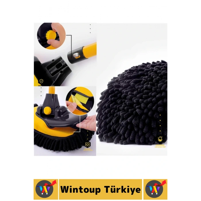 Esnek Başlıklı Islak Kuru Kullanım 50 Cm-102 Cm Ayarlanabilir Teleskopik Saplı Oto Yıkama Fırçası