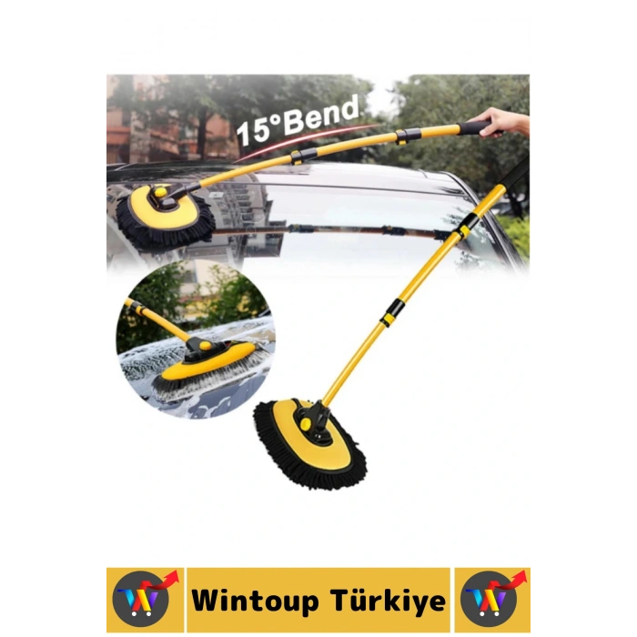 Esnek Başlıklı Islak Kuru Kullanım 50 Cm-102 Cm Ayarlanabilir Teleskopik Saplı Oto Yıkama Fırçası