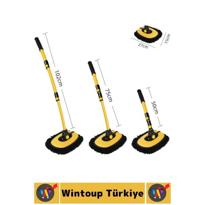 Esnek Başlıklı Islak Kuru Kullanım 50 Cm-102 Cm Ayarlanabilir Teleskopik Saplı Oto Yıkama Fırçası