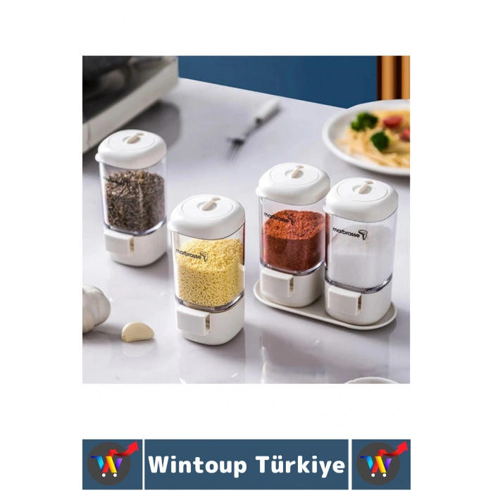 Premium Dayanıklı Toz-Taneli Kullanım Şeffaf Gövde Basmalı Baharatlık Tuzluk Seti 380 ML X 4lü SET