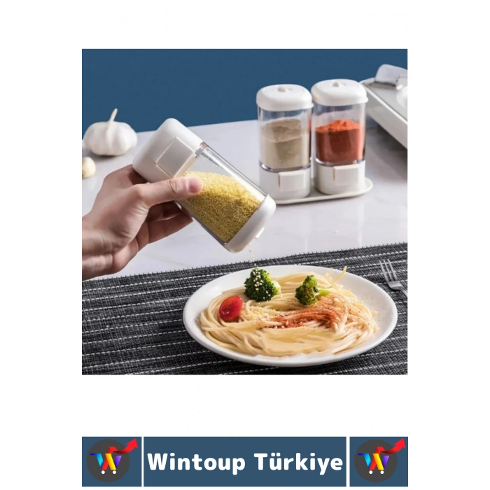 Premium Dayanıklı Toz-Taneli Kullanım Şeffaf Gövde Basmalı Baharatlık Tuzluk Seti 380 ML X 4lü SET