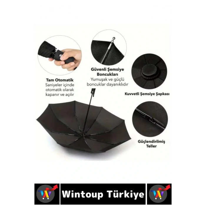 Kompakt Çanta Boy Seyahat Tipi Dayanıklı Otomatik Açma Kapama Güçlendirilmiş 8 Telli Kılıflı Şemsiye