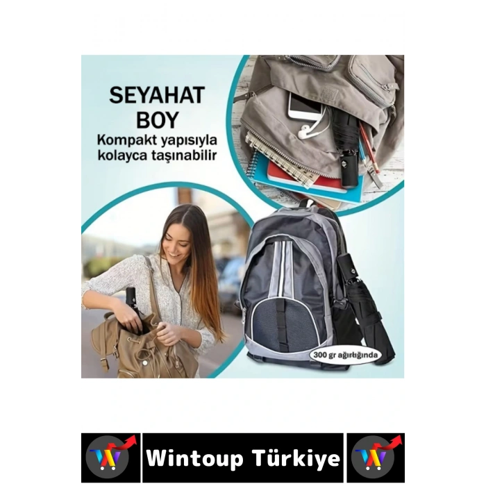 Kompakt Çanta Boy Seyahat Tipi Dayanıklı Otomatik Açma Kapama Güçlendirilmiş 8 Telli Kılıflı Şemsiye