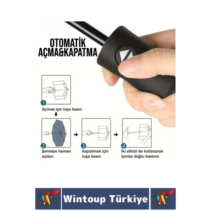 Kompakt Çanta Boy Seyahat Tipi Dayanıklı Otomatik Açma Kapama Güçlendirilmiş 8 Telli Kılıflı Şemsiye