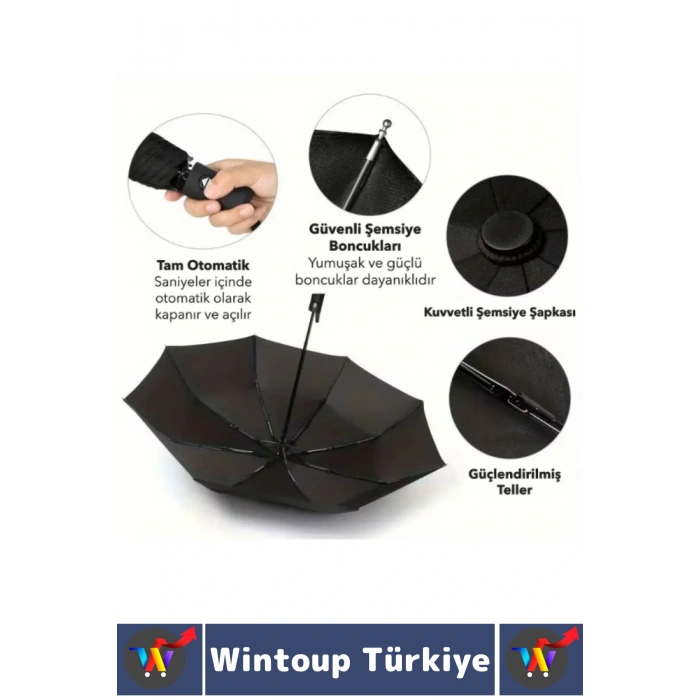 Kompakt Çanta Boy Seyahat Tipi Dayanıklı Otomatik Açma Kapama Güçlendirilmiş 8 Telli Kılıflı Şemsiye