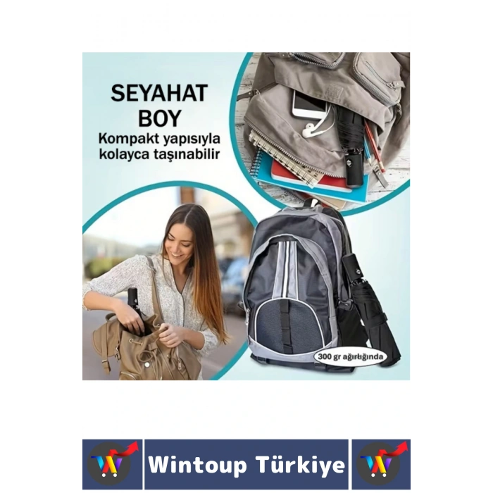 Kompakt Çanta Boy Seyahat Tipi Dayanıklı Otomatik Açma Kapama Güçlendirilmiş 8 Telli Kılıflı Şemsiye