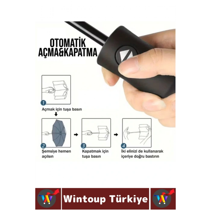 Kompakt Çanta Boy Seyahat Tipi Dayanıklı Otomatik Açma Kapama Güçlendirilmiş 8 Telli Kılıflı Şemsiye