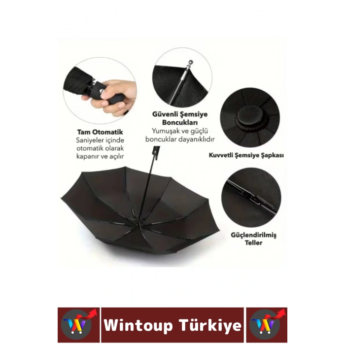 Kompakt Çanta Boy Seyahat Tipi Dayanıklı Otomatik Açma Kapama Güçlendirilmiş 8 Telli Kılıflı Şemsiye