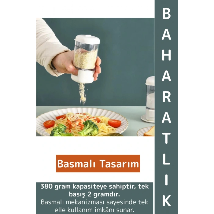 Kompakt Kolay Temizlenir Nem Önleyen Kapak Sistemi Ergonomik Tutuş Çok Şık Pratik Basmalı Baharatlık