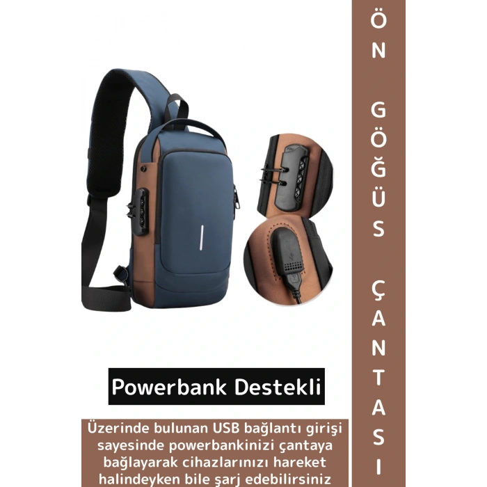 Kompakt Gündelik İş Kullanım Powerbank Destekli Şifreli Kilit Suya Dayanıklı İşlevsel Omuz Çantası