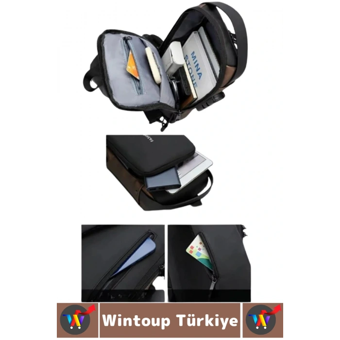 Kompakt Gündelik İş Kullanım Powerbank Destekli Şifreli Kilit Suya Dayanıklı İşlevsel Omuz Çantası