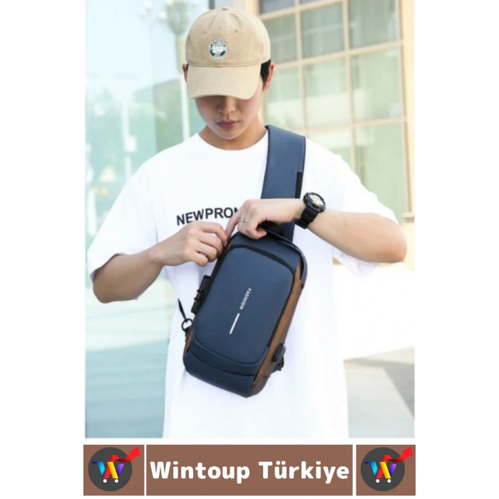 Kompakt Gündelik İş Kullanım Powerbank Destekli Şifreli Kilit Suya Dayanıklı İşlevsel Omuz Çantası