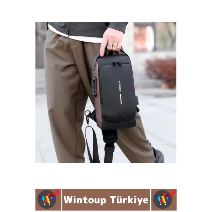 Kompakt Gündelik İş Kullanım Powerbank Destekli Şifreli Kilit Suya Dayanıklı İşlevsel Omuz Çantası