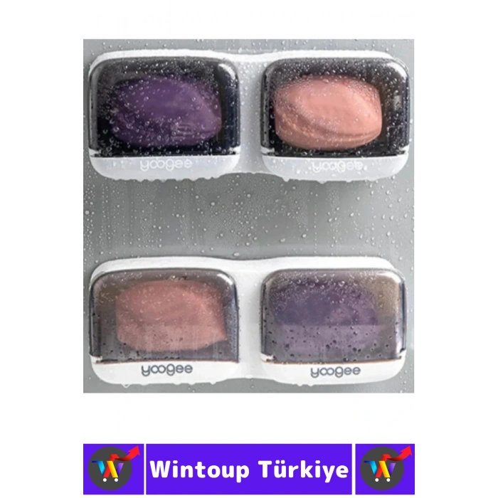 Kendinden Yapışkanlı Montajsız Banyo Mutfak Sabun Erime Önleyen Kapaklı Estetik 2li Şeffaf Sabunluk