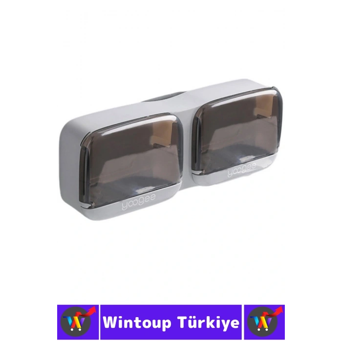 Kendinden Yapışkanlı Montajsız Banyo Mutfak Sabun Erime Önleyen Kapaklı Estetik 2li Şeffaf Sabunluk