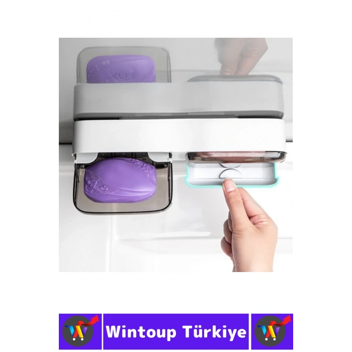 Kendinden Yapışkanlı Montajsız Banyo Mutfak Sabun Erime Önleyen Kapaklı Estetik 2li Şeffaf Sabunluk