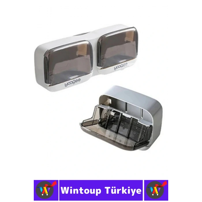 Kendinden Yapışkanlı Montajsız Banyo Mutfak Sabun Erime Önleyen Kapaklı Estetik 2li Şeffaf Sabunluk