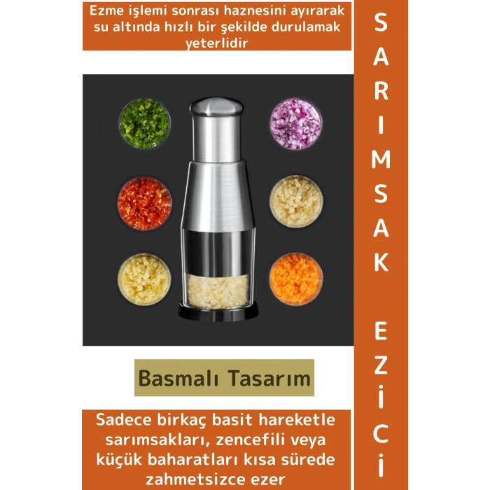 Pratik Kolay Temizlenir Mutfak Küçük Baharat Ezme Parçalama Şeffaf Hazneli Basmalı Sarımsak Ezici