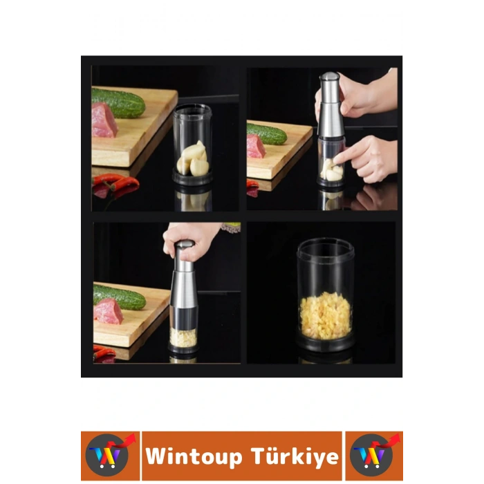 Pratik Kolay Temizlenir Mutfak Küçük Baharat Ezme Parçalama Şeffaf Hazneli Basmalı Sarımsak Ezici