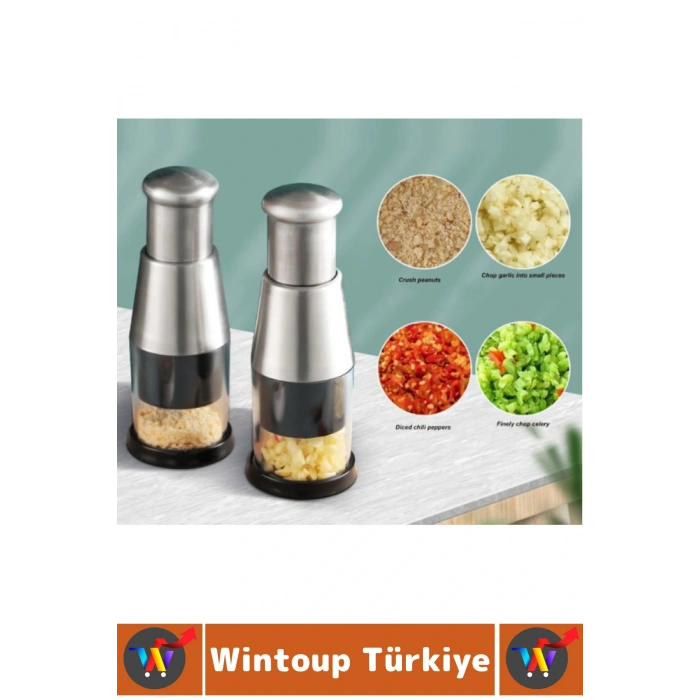 Pratik Kolay Temizlenir Mutfak Küçük Baharat Ezme Parçalama Şeffaf Hazneli Basmalı Sarımsak Ezici