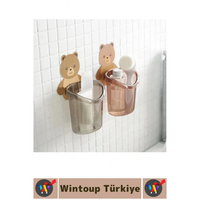 Dayanıklı Asılabilir Kolay Montaj Mutfak Banyo Küçük Eşya Çocuk Odası Sevimli Ayı Figürlü Organizer