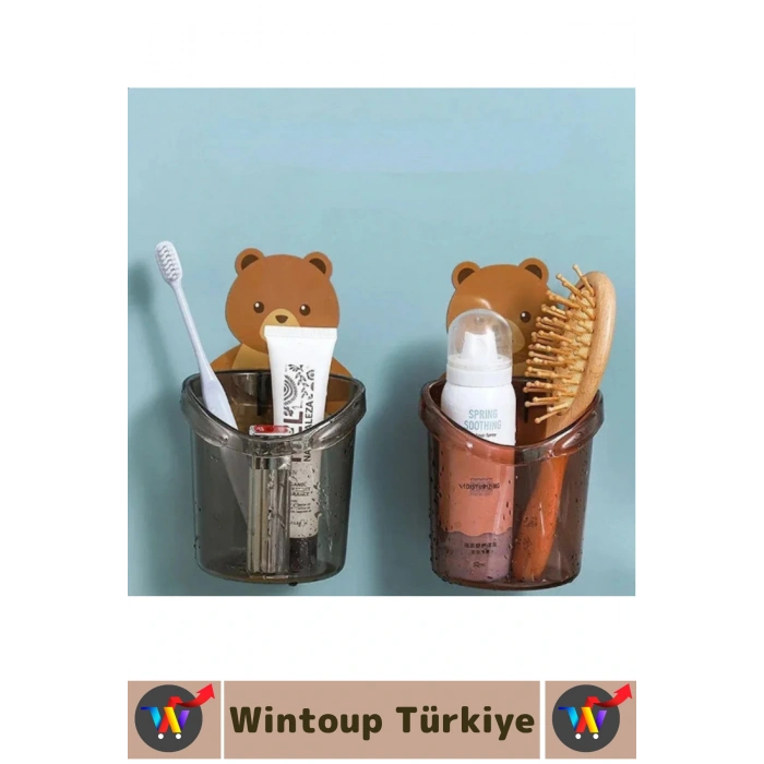 Dayanıklı Asılabilir Kolay Montaj Mutfak Banyo Küçük Eşya Çocuk Odası Sevimli Ayı Figürlü Organizer