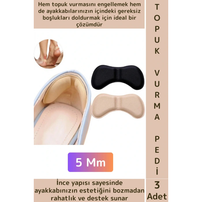 Gündelik Konforlu İnce Yumuşak Ayak Topuk Vurma Önleyici Boşluk Doldurma Daraltma Pedi 5 Mm 3 Adet