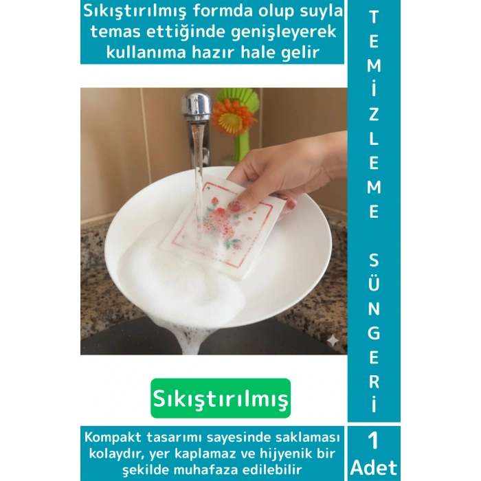 Kompakt Hafif Ev Ofis Masa Mutfak Banyo Oto Araç İçi Çizmez Sıkıştırılmış Form Suda Büyüyen Sünger