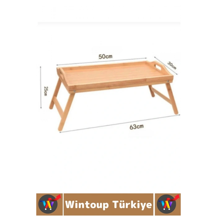 Kompakt Dayanıklı Kahvaltı Bilgisayar Masası Bambu Kulplu Ayaklı Katlanabilir Keyif Tepsisi 63X25 Cm