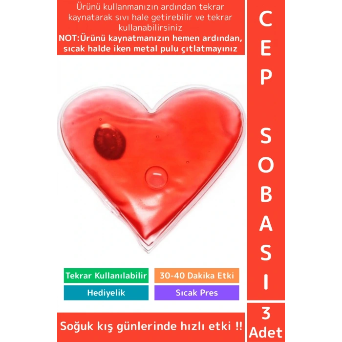 Özel Kamp Outdoor Sevgili Özel Gün Hediyelik Çok Şık Kalp Tasarımlı Sihirli Jel El Cep Sobası 3 Adet