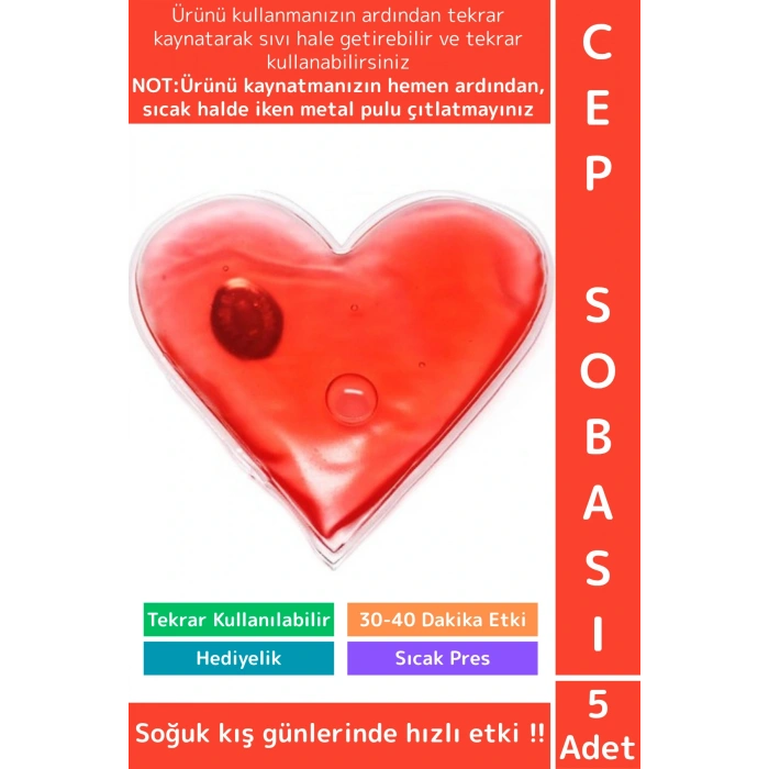 Özel Kamp Outdoor Sevgili Özel Gün Hediyelik Çok Şık Kalp Tasarımlı Sihirli Jel El Cep Sobası 5 Adet