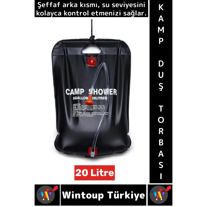 Yüksek Kalite PVC Outdoor Piknik Solar Isıtıcılı Şeffaf Arka Yüzey Pratik Kamp Duş Torbası 20 Litre