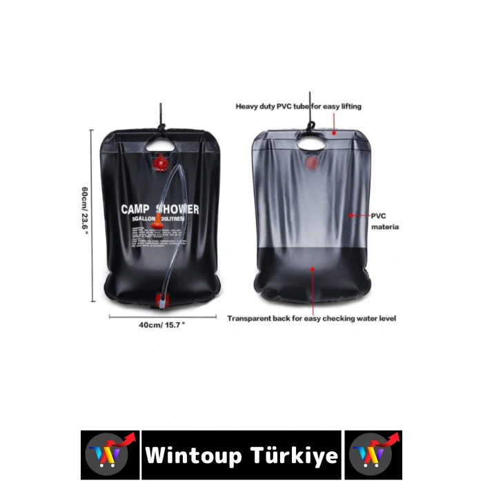 Yüksek Kalite PVC Outdoor Piknik Solar Isıtıcılı Şeffaf Arka Yüzey Pratik Kamp Duş Torbası 20 Litre