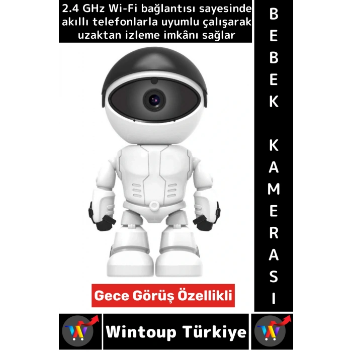 Premium Gece Görüşlü Çift Taraflı Ses Desteği Robot Görünümlü 2.4 G Wi-Fi Çocuk Bebek Odası Kamerası