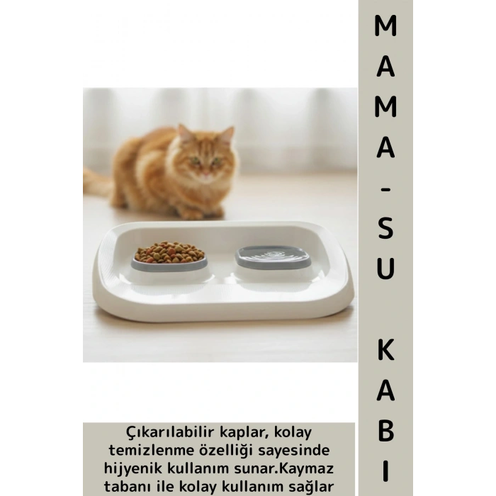 Evcil Hayvan Kaymaz Taban Çıkarılabilir Tasarım Çift Bölmeli Kedi Köpek Plastik Mama Su Kabı 2 in 1