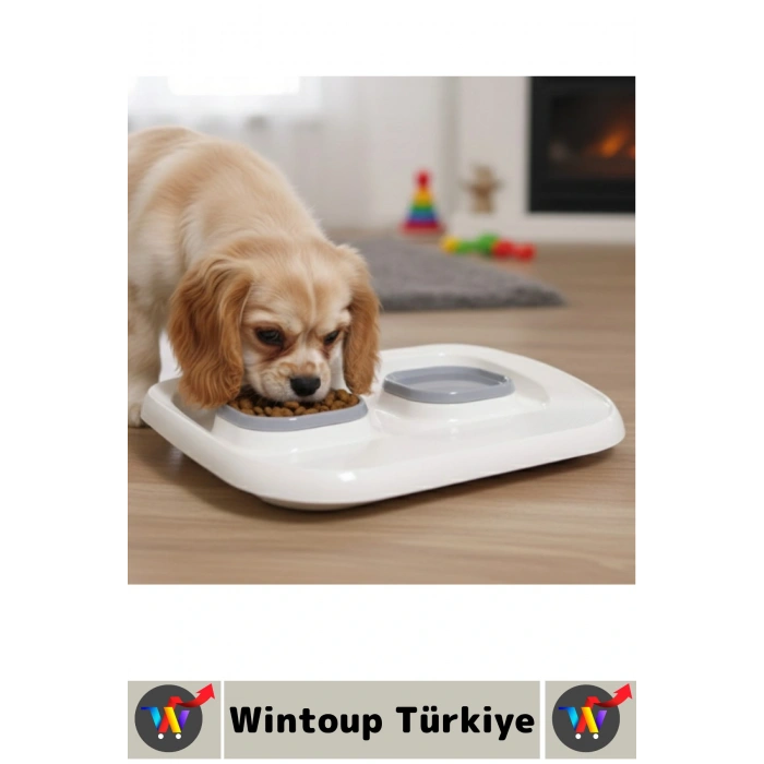 Evcil Hayvan Kaymaz Taban Çıkarılabilir Tasarım Çift Bölmeli Kedi Köpek Plastik Mama Su Kabı 2 in 1