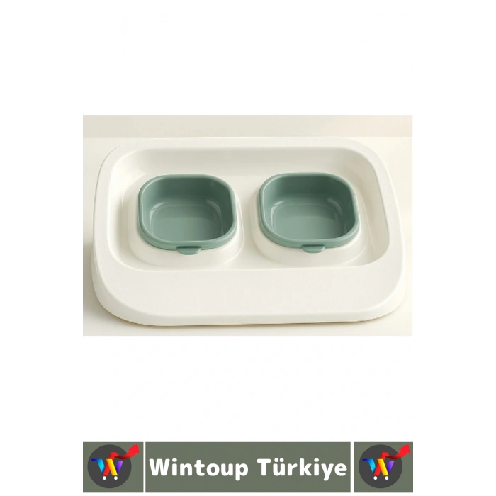 Evcil Hayvan Kaymaz Taban Çıkarılabilir Tasarım Çift Bölmeli Kedi Köpek Plastik Mama Su Kabı 2 in 1