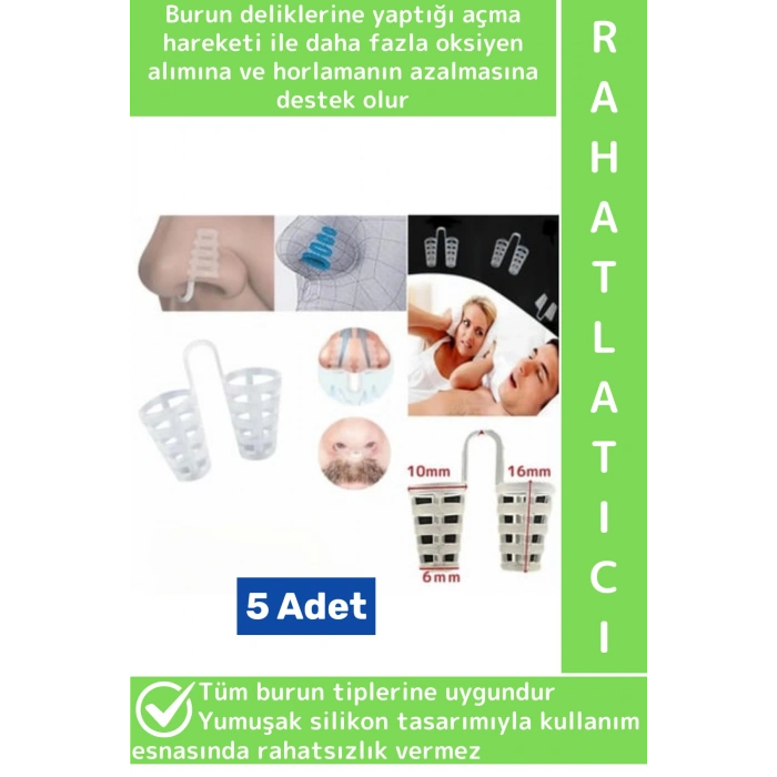 Özel Model Rahat Nefes Alıp Verme Horlama Azaltıcı Uyku Bozukluğu Önleyen Burun Delik Aparatı 5 Adet