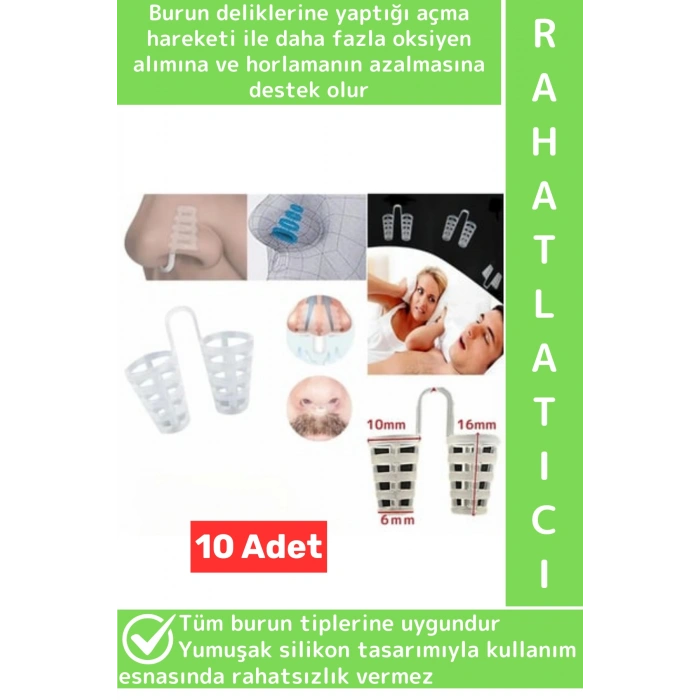 Özel Model Rahat Nefes Alıp Verme Horlama AzaltanUyku Bozukluğu Önleyen Burun Delik Aparatı 10 Adet