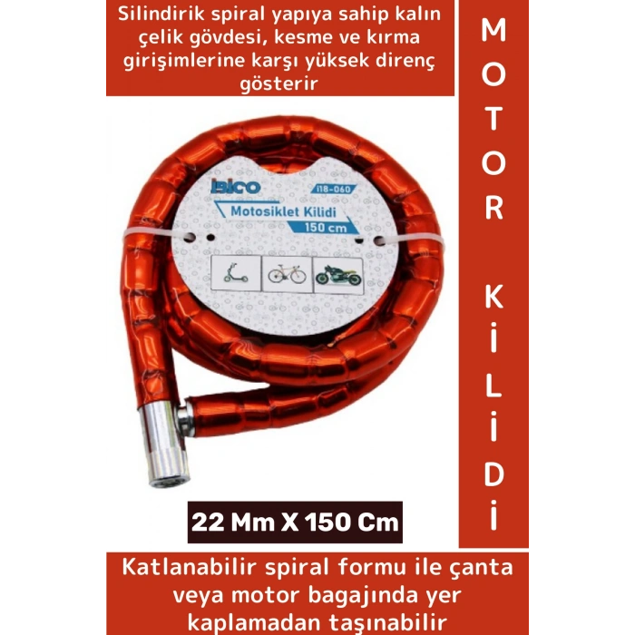 Premium Kesme Kırılmaya Dayanıklı PVC Dış Kaplama Katlanabilir Motor Bisiklet Kilidi 22 Mm x 150 Cm